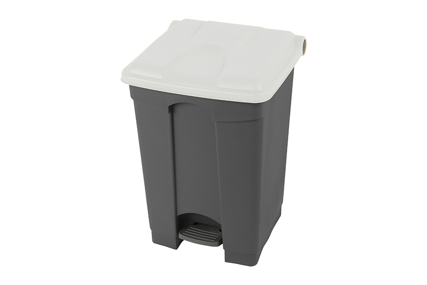 Rectangular step-on waste bin 45l - grey body + coloured lid 600x390x410mm 