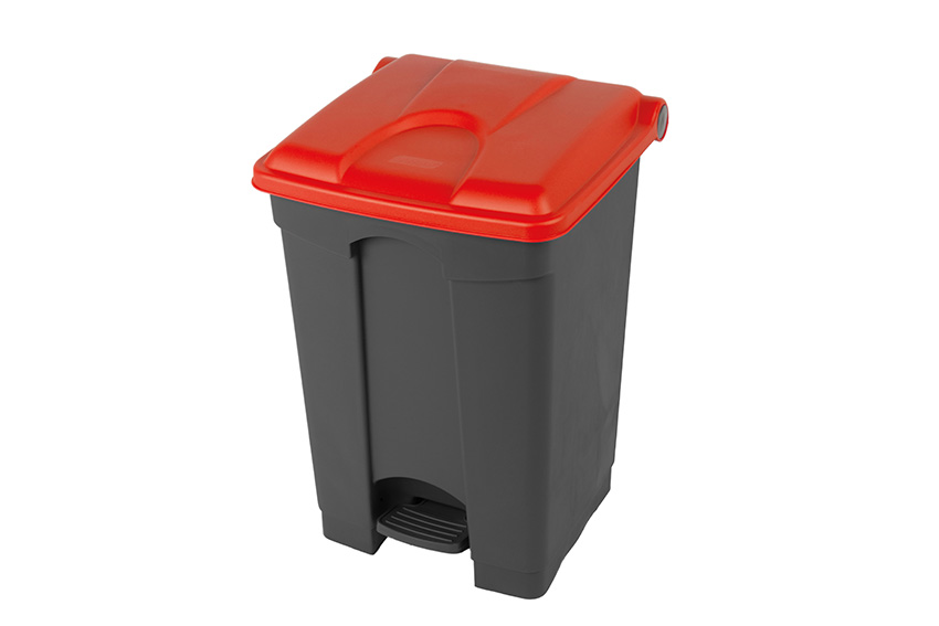Rectangular step-on waste bin 45l - grey body + coloured lid 600x390x410mm 