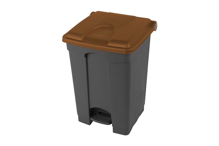 Rectangular step-on waste bin 45l - grey body + coloured lid 600x390x410mm 