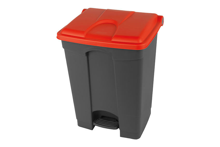 Rectangular step-on waste bin 70l - grey body+coloured lid 670x410x490mm 