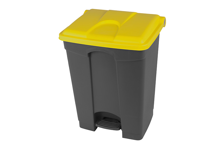 Rectangular step-on waste bin 70l - grey body+coloured lid 670x410x490mm 