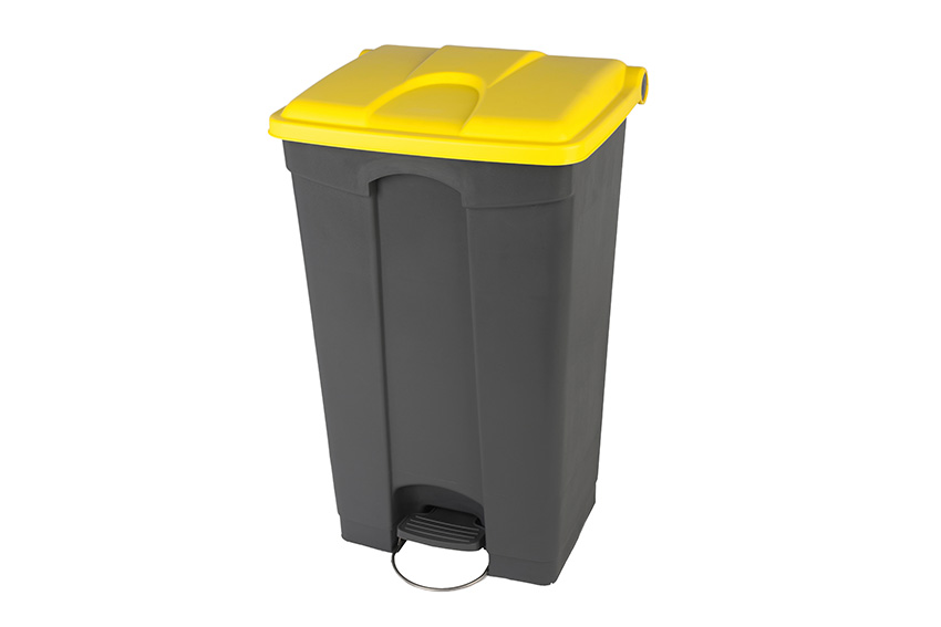 Rectangular step-on waste bin 90l - grey body + coloured lid 500x412x820mm 