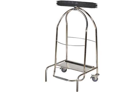 Ss bag holder with pedal + rubber clamp - 2 rubber wheels with brake - aisi304