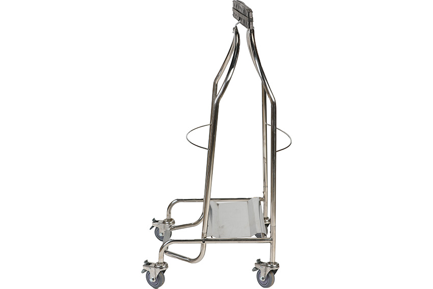 Edelst.-sackhalter mit Pedal + Gummikl. - 4 Gummirollen mit Bremse - Aisi1.4301 