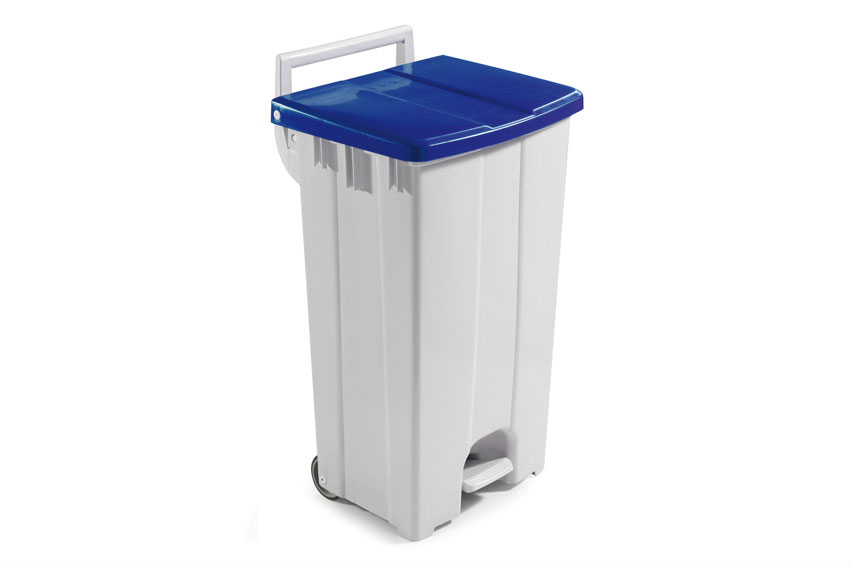 Waste bin with coloured lid - 90 l - with pedal and 2 casters 